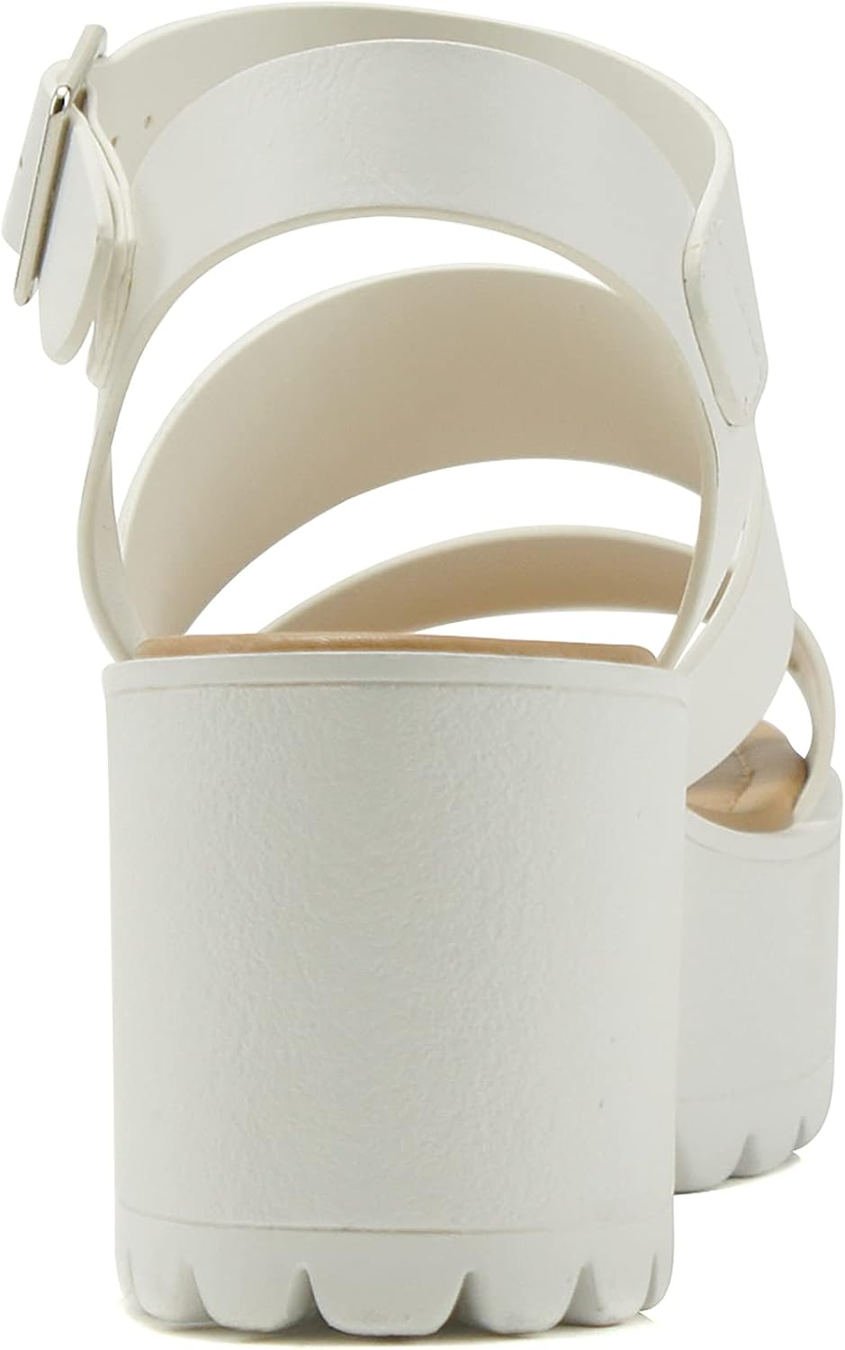 Soda ACCOUNT ~ Women Open Toe Two Bands Lug sole Fashion Block Heel Sandals with Adjustable Ankle Strap - Image 3