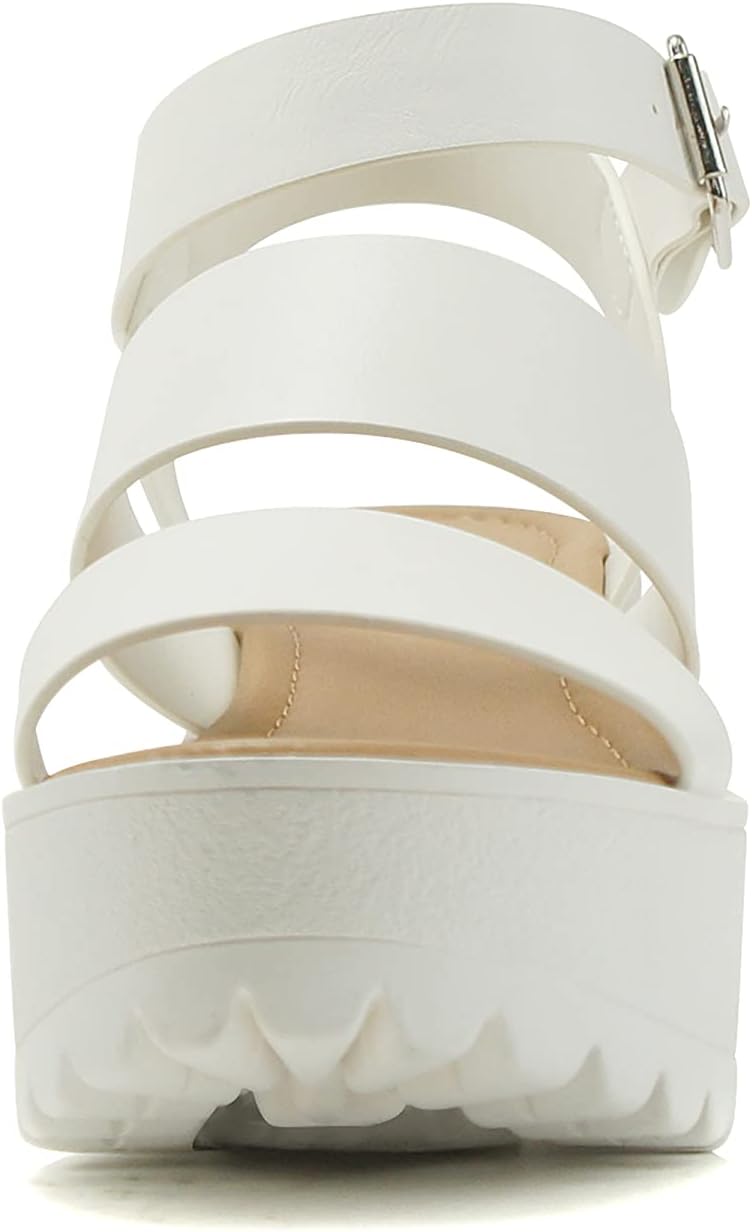 Soda ACCOUNT ~ Women Open Toe Two Bands Lug sole Fashion Block Heel Sandals with Adjustable Ankle Strap - Image 4