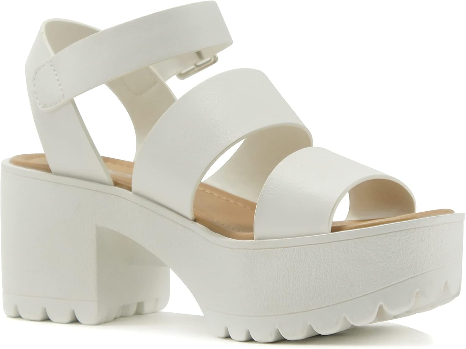 Soda ACCOUNT ~ Women Open Toe Two Bands Lug sole Fashion Block Heel Sandals with Adjustable Ankle Strap - Image 5