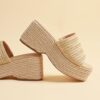 Platform Slip on Espadrille Sandals for Women Wedges Slides Bohemia Sandals Flatform Open Toe Beach Sandals - Image 5