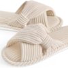 Evshine Fall House Slippers for Women Corduroy Cross Bow Indoor Slippers Open Toe Slip On Bedroom Shoes with Memory Foam - Image 2
