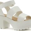 Soda ACCOUNT ~ Women Open Toe Two Bands Lug sole Fashion Block Heel Sandals with Adjustable Ankle Strap - Image 5
