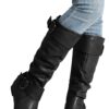DREAM PAIRS Women's Knee High Low Hidden Wedge Boots Suede Faux Fur Lining Side Zipper Knee High Boots - Image 7