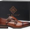 Mens Double Monk Strap Slip on Loafer Cap Toe Leather Oxford Formal Business Casual Comfortable Dress Shoes for Men - Image 6