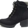 Soda Single Lug Sole Chunky Heel Combat Ankle Boot Lace up w/Side Zipper - Image 2