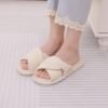 Evshine Fall House Slippers for Women Corduroy Cross Bow Indoor Slippers Open Toe Slip On Bedroom Shoes with Memory Foam - Image 3