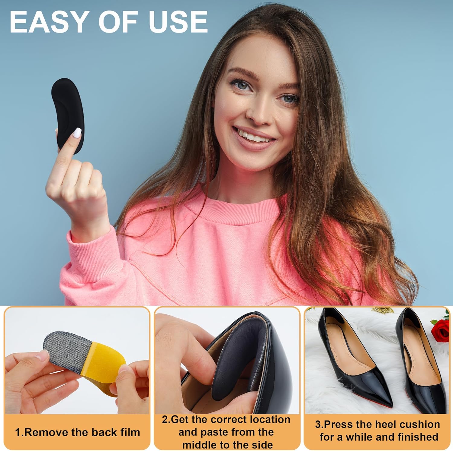 6 Pairs Heel Cushion Pads for Big Shoes Loose Shoes, Heel Protectors for Blisters Friction and Heel Pain, Anti-Slip Heel Grips to Make Shoes Fit Tighter - Image 5