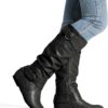 DREAM PAIRS Women's Knee High Low Hidden Wedge Boots Suede Faux Fur Lining Side Zipper Knee High Boots - Image 8