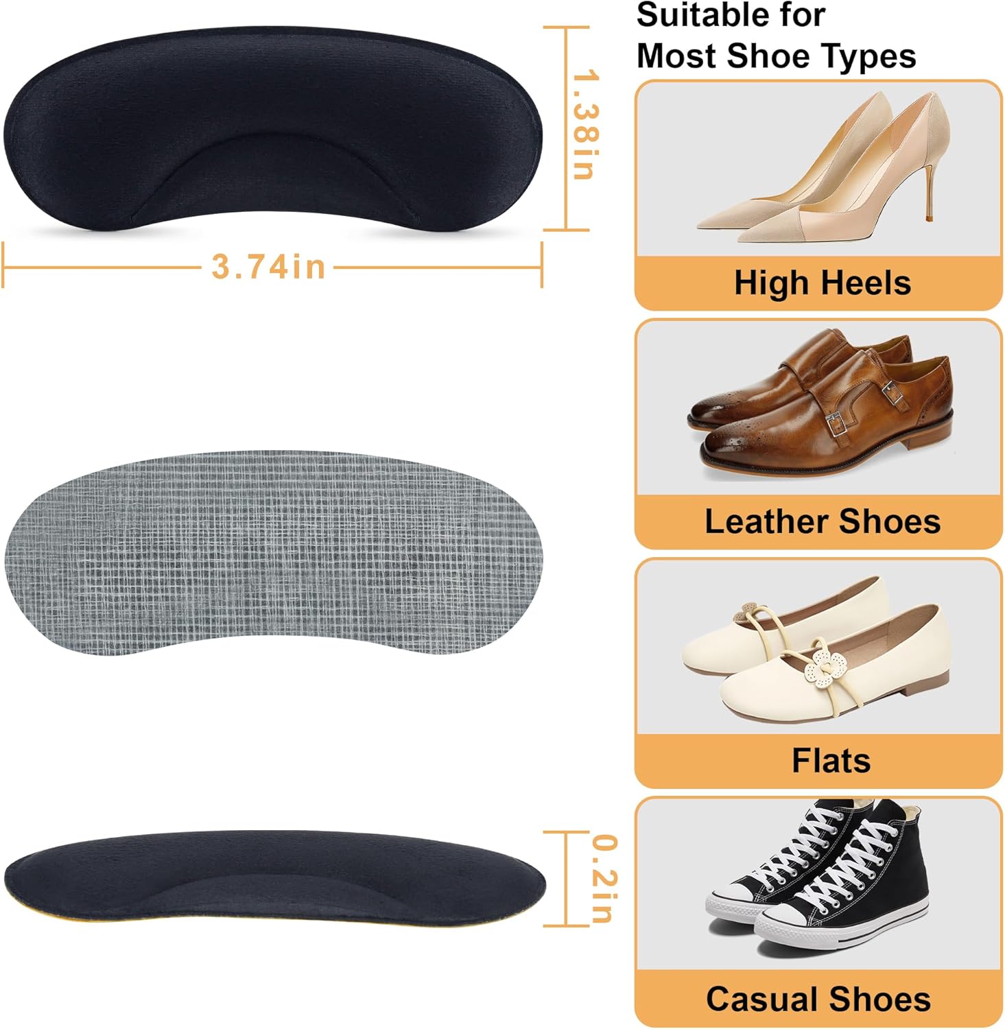 6 Pairs Heel Cushion Pads for Big Shoes Loose Shoes, Heel Protectors for Blisters Friction and Heel Pain, Anti-Slip Heel Grips to Make Shoes Fit Tighter - Image 3
