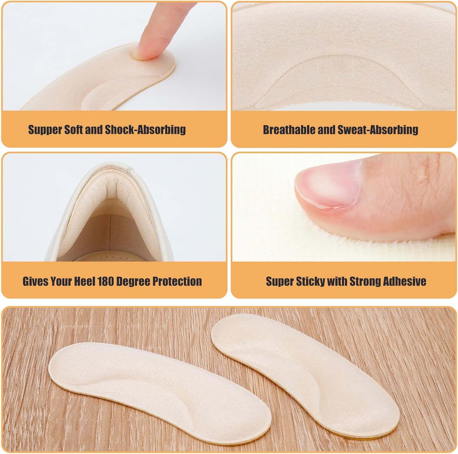 6 Pairs Heel Cushion Pads for Big Shoes Loose Shoes, Heel Protectors for Blisters Friction and Heel Pain, Anti-Slip Heel Grips to Make Shoes Fit Tighter - Image 4